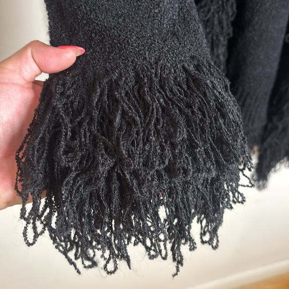 VARIATIONS Soft Black Stretchy Open Front Fringe Long Cardigan Sweater - Picture 6 of 13